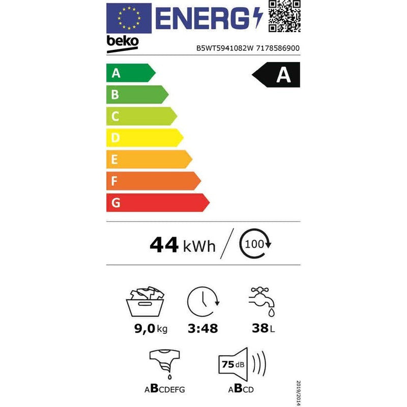 Beko B5WT5941082W -Wasmachine- Aquatech - 9 Kg