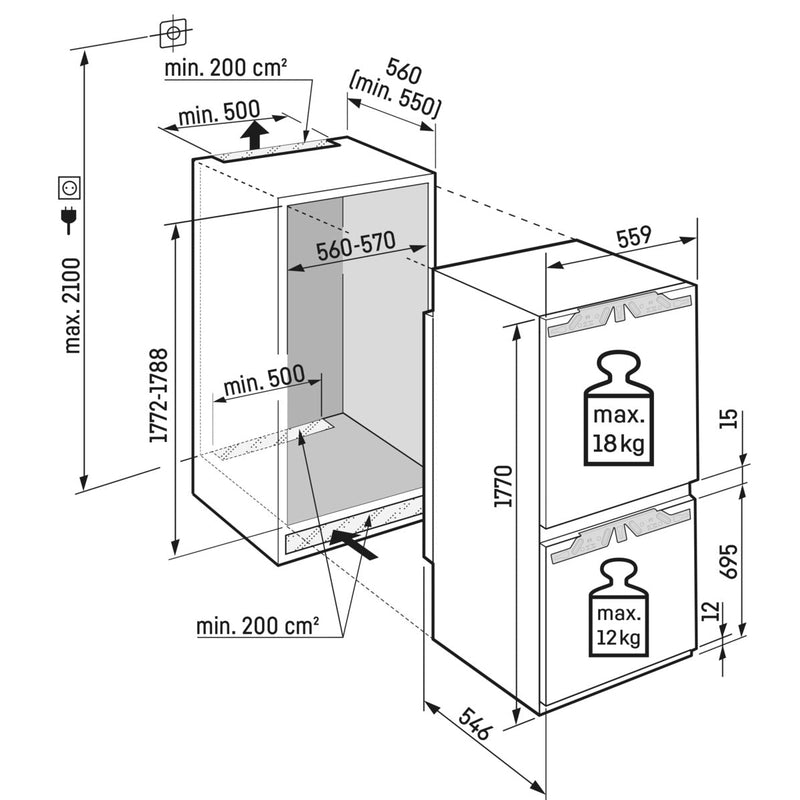 Liehberr ICBNe 5123-20 - Inbouw - koel-vriescombinatie - 178 cm