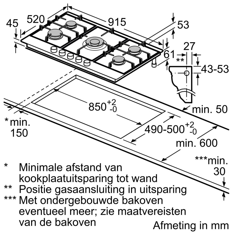 Bosch PCR9A5I90 - Serie 6 - Gaskookplaat - 90 cm - Inox