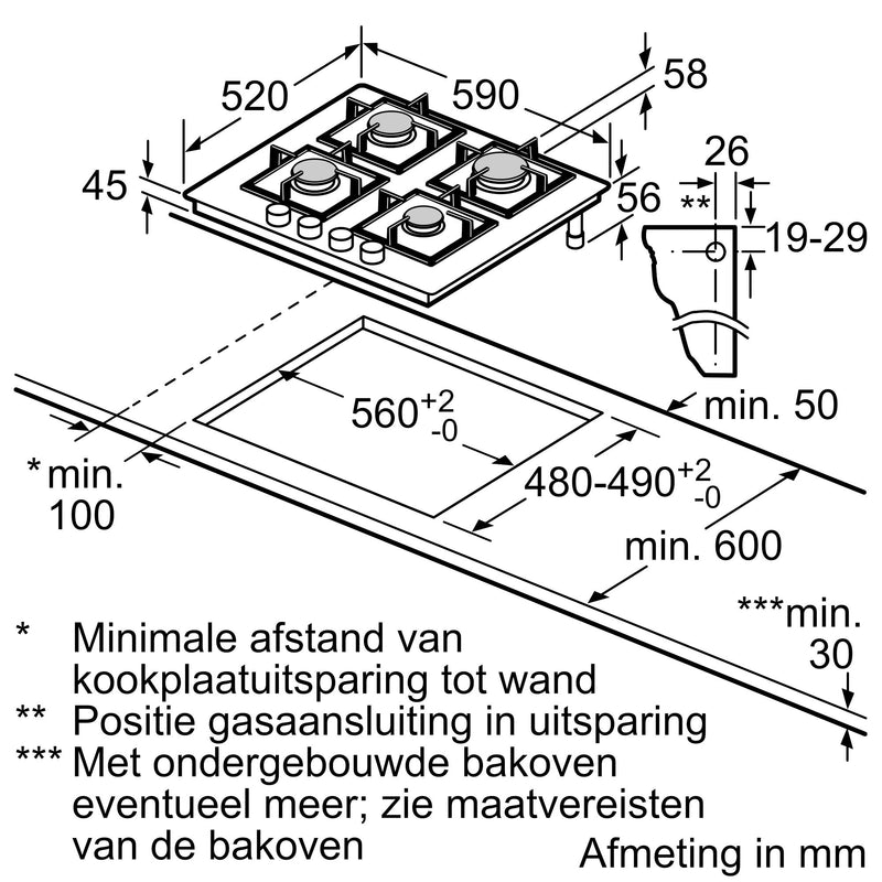 Bosch PNP6B6K40 - Serie 4 - Gaskookplaat - 60 cm - Hardglas, Zwart