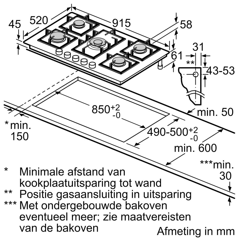 Siemens EP9A6QB90 - iQ500 - Gaskookplaat - 90 cm - Hardglas - Zwart