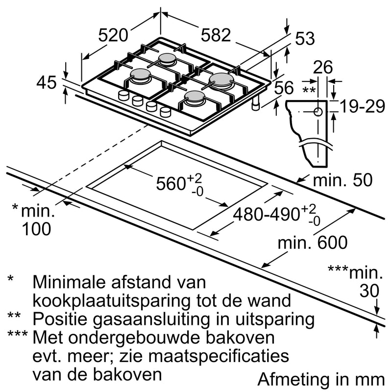 Bosch PCP6A5I90 - Serie 6 - Gaskookplaat - 60 cm - Inox