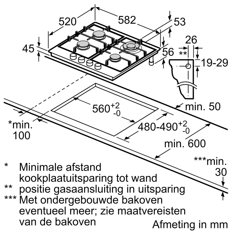 Bosch PGH6B5B90 - Serie 4 - Gaskookplaat - 60 cm - Inox