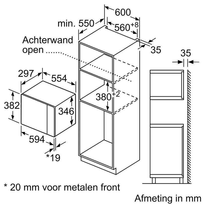 Bosch BFL523MB1F - Serie 4 - Inbouwmagnetron - 38x59 cm - 20 l - Zwart - Eenvoudig te reinigen met hydrolyse