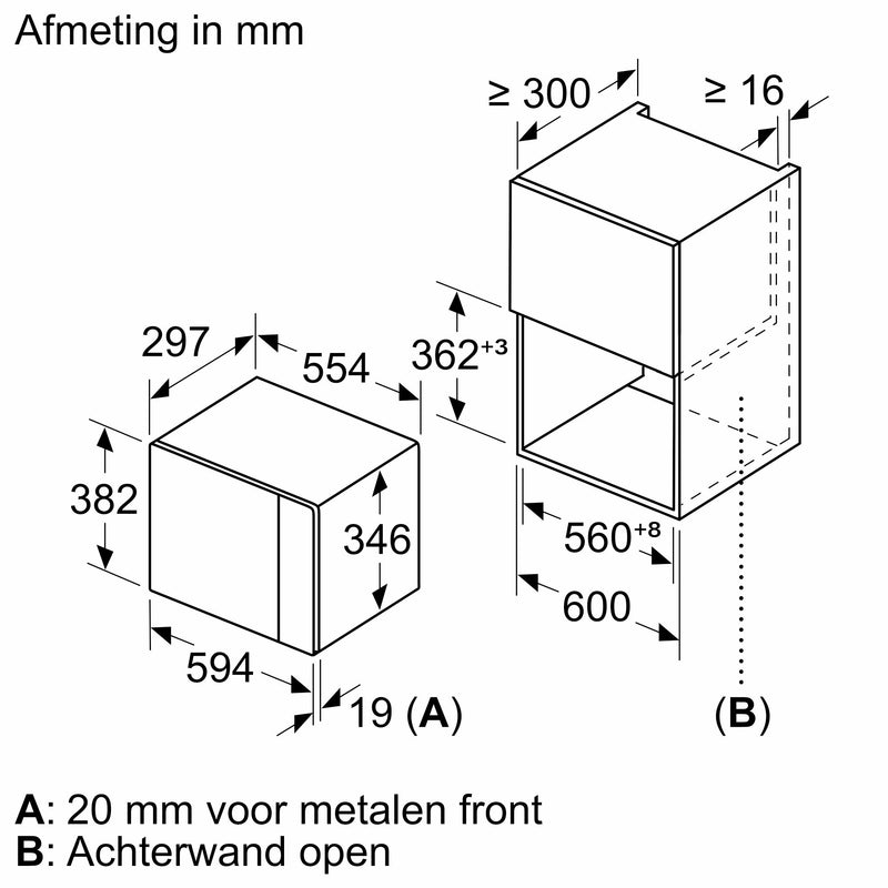 Bosch BFL523MB1F - Serie 4 - Inbouwmagnetron - 38x59 cm - 20 l - Zwart - Eenvoudig te reinigen met hydrolyse