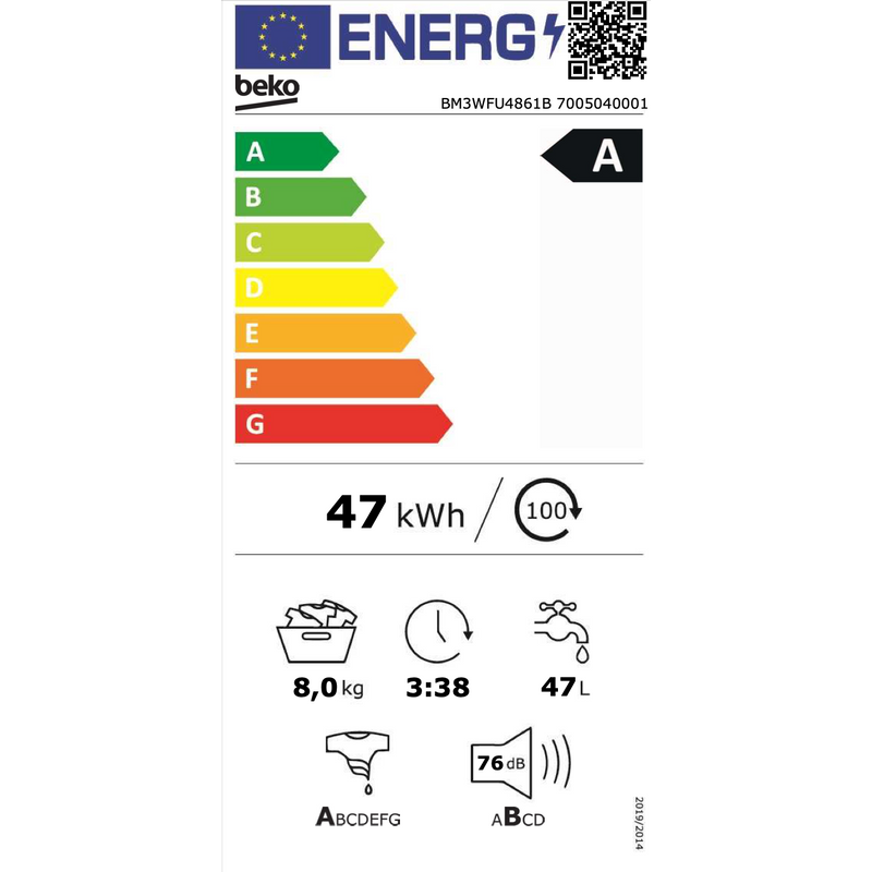 BEKO BM3WFU4861B - wasmachine - 8 Kg - Wit