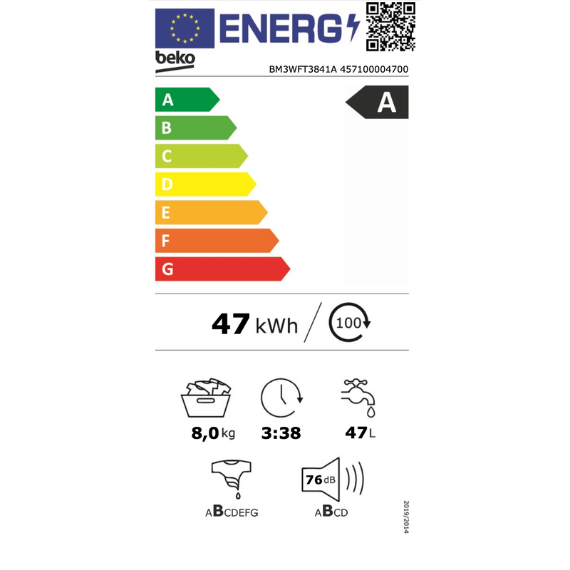 Beko BM3WFT3841A - Wasmachine - 8 Kg - Zwart