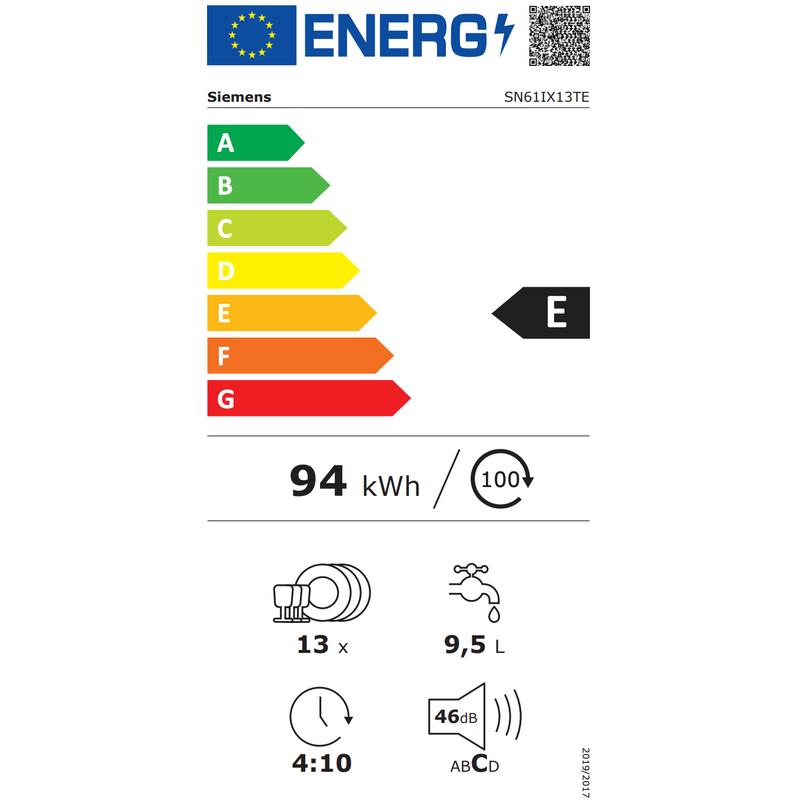 Siemens SN61IX13TE - iQ100 - Volledig integreerbare vaatwasser - 60 cm