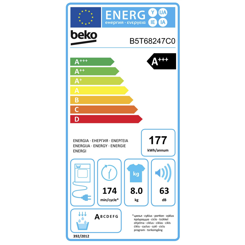 Beko B5T68247C0 - Warmptepompdroger - 8 Kg - Wit