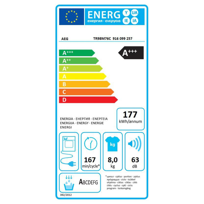 AEG TR98M76C - 9000 serie - AbsoluteCare® Plus Warmtepomp Droogkast - 8kg