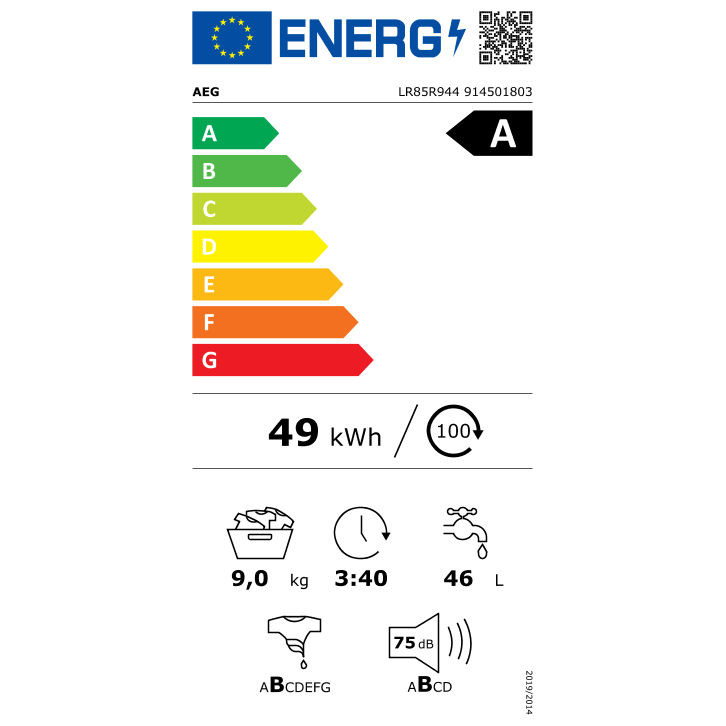 AEG LR85R944 - 8000 serie - PowerCare - Wasmachine - 9kg