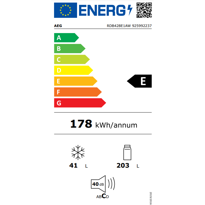 AEG RDB428E1AW - Koel-vriescombinatie - Wit